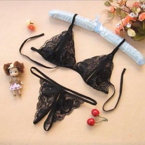 Soutien-gorge Ensembles Lingerie Sexy Pour Femme Ensemble Dentelle Érotique Soutien-Gorge String Ouvert Entrejambe Transparent Sous-Vêtements G-string Bandage Bikini