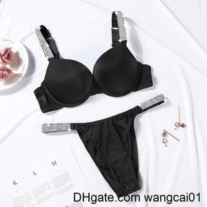 Ensembles de soutiens-gorge Sexy tter strass Lingerie Bris ensemble tongs fille Push Up soutien-gorge culotte 2 pièces pour femmes confort réglable ensembles de sous-vêtements soutiens-gorge roses