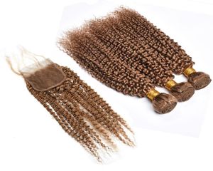 Paquetes de cabello humano brasileño 27 rubio miel 3 paquetes de cabello rizado tejido con cierre de encaje 4x4 extensiones de cabello humano 8825872