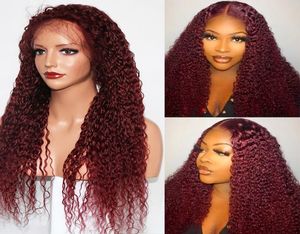 Pelucas de cabello humano de color brasileño 99J Afro Kinky Curly Lace Front Pea Human Hair Wigs Red Human Hair Lace Wig prepleted2196001