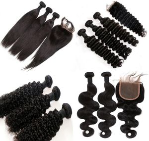 Tissage de cheveux brésiliens acheter 3 pièces cheveux obtenir une fermeture en dentelle non transformés malaisien indien péruvien mongol Extension de cheveux humains 9838127