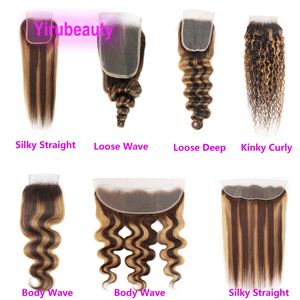 Brazilian Human Hair 4 27 Piano Color 4X4 Lace Closure 13X4 Lace Frontal With Baby Hairs 10-22inch P4/27 Free Part
