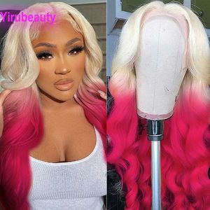 Cabello humano brasileño 613 Color rosa 10-32 pulgadas 13X4 peluca con malla frontal productos para el cabello ondulado 150% 180% 210% densidad