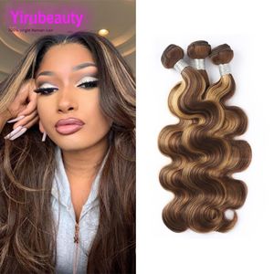 Yirubeauty-extensiones de cabello humano brasileño, 3 mechones, P4/27, cuerpo liso ondulado, 4 27 tramas dobles, 8-30 pulgadas, colores de Piano Remy