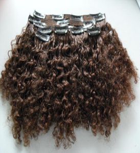 Extensiones de cabello virgen humano brasileño 9 piezas con 18 clips clip en rizado rizado corto marrón oscuro 2 color natural8230143