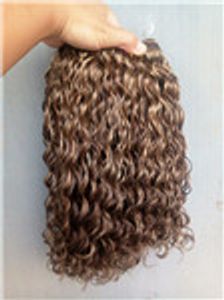 Brasileño Virgen humana Remy Curl Trama de cabello Marrón mezclado Color rubio Sin procesar Bebé Extensiones de cabello suave 100 g / paquete Producto