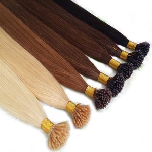 Extension de cheveux brésiliens I Tip Extension de cheveux humains Keratin Fusion 100 mèches / sac 20 couleurs au choix 12-24 pouces Direct usine