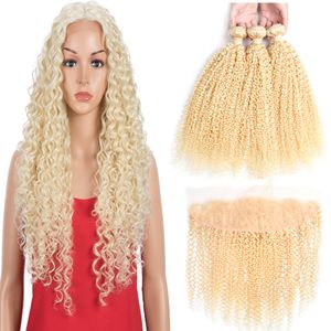 Brazilian Kinky Curly 3 Bundle Hair with Lace Frontal 13*4 Ear to Ear 100% Virgin Human Hair Extension Curly 10-32 inch in Stock