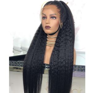 Peluca brasileña rizada recta 13x4 con encaje frontal sin pegamento, pelucas de cabello humano de simulación Yaki, pelucas de cierre baratas prearrancadas para mujeres africanas