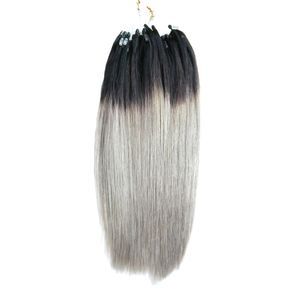 Extensions de cheveux brésiliens à micro-anneaux 1g, bon marché, 1B/gris ombré, cheveux brésiliens 100s, vrais cheveux humains, micro boucle droite, 100g