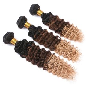 Brésilien Péruvien 1B/4/27 Ombre Couleur Vague Profonde Double Trames 100% Extensions de Cheveux Humains 10-30 pouces