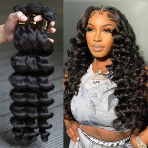 Tissage en lot brésilien naturel Remy Loose Wave, couleur naturelle, Extensions de cheveux ondulés, 28 30 32 34 40 pouces