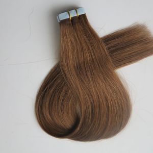 50g 20pcs Bande dans les extensions de Cheveux Humains Colle Peau Trame 18 20 22 24 pouces # 8 / Cheveux Indiens Brésiliens Brun Clair