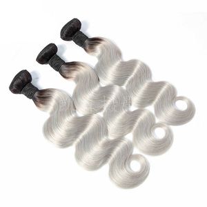 Extensions de cheveux brésiliens vierges 1B gris 3 paquets de cheveux humains ondulés 3 pièces un ensemble 1B/gris Ombre produits capillaires 12-24 pouces