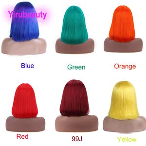 Cheveux vierges brésiliens Mathine-made Bangs perruques Droite Rouge Rose Bleu Violet Bob Perruque 100% Cheveux Humains