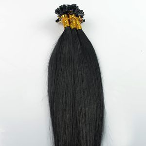 Cabello virgen brasileño Recto u punta extensión de cabello # 1 Jet Black 100g 100s punta de queratina cabello humano