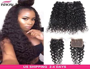 Brésilien Water Wave Hair Hairs Bundles with Closure Peruvian Wet and Wavy Hair 4 Bundles Corps Malaysian Deep Loose Loose Hair 1968138