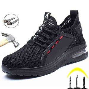 Breathable Men Work Safety Shoes Anti-smashing Steel Toe Cap Working Boots Construction Indestructible Work Sneakers Men Shoes 220105