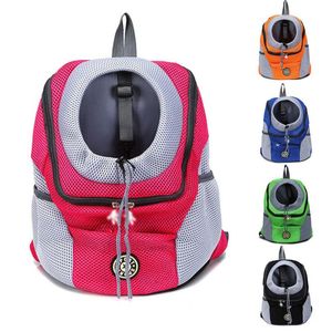 Breathable Mesh Dog Carrier Double Shoulder Portable Travel Backpacks Outdoor Pets Carriers Bag Front Backpack Head Pet Supplies