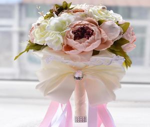 Bouquets de mariée pour mariage avec Rose blanche perle Rose pivoine perles artificielles Bouquets de mariage artificiels faits à la main BWB0149117809