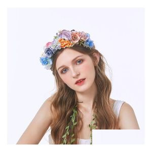 Nupcial Colorf Flower Hair Band Mori Festives Girl Rattan Garland Holiday Beach Bucket Hat Drop Entrega Dhxut