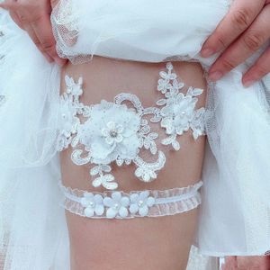 Elegant White Lace Bridal Garter with Rhinestones, Pearls - Romantic Wedding Thigh Ring Accessory for Brides