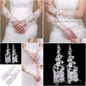 Gants de mariée en dentelle ivoire ou blanche, longs, sans doigts, élégants, pour fête de mariage, livraison directe, accessoires pour événements, Dhavx