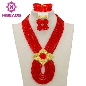 Bijoux de mariée Ensembles rouges nigérians de mariage perles africaines set Crystal Fashion Gift Collier ABJ880 240401