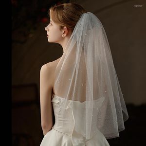 Voiles de mariée 2023 Voile de mariage brillant avec peigne à cheveux Perles à une couche Courte Velo de Novia Accessoires