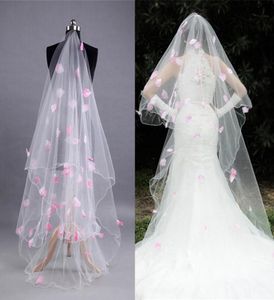 Velos de novia 300 cm, velo de novia blanco de una capa, pétalos largos de color rosa para novia, accesorios nupciales, Velos De novia Q46797136