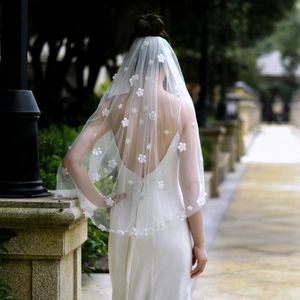 Voiles de mariée Appliqued Veil Wedding Bloemen Bruiloft Sluier Korte Bruidssluier 3d Super Soft