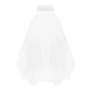 Bridal Veils Frcolor Women's Tulle Veil Pearl Wedding with Hair Peight for Bride Flower Girl Party Pogry (White)