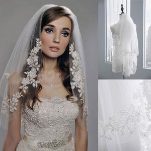 Voiles De Mariée Dentelle Perle Ivoire Court Voile De Mariage Avec Fard À Joues Chapeaux Voile Mariage 2 Couches Velos De Novia