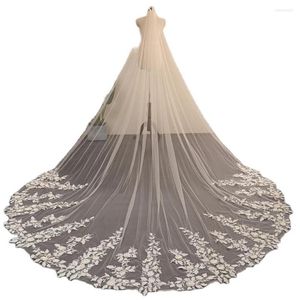 Voiles de mariée Champagne clair 300cm Voile de mariage avec peigne Bord en dentelle Une couche Appliqued Longueur de la cathédrale