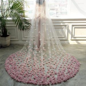 Voiles de mariée rose cathédrale mariage dentelle 3D fleurs florales voile avec peigne accessoires 2023 mariée mantille