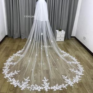 Voiles de mariée Real PO 3M Deux couches Voile de mariage avec peigne Bord de dentelle blanche Ivoire Appliqued Cathédrale Couverture Visage