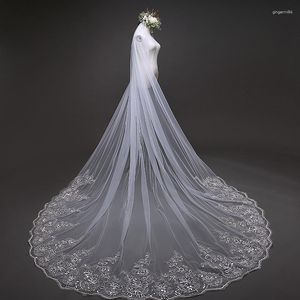 Voiles de mariée Real Pos 4 mètres Cathedral Veil Bride Custom Made Sequin Wedding Shiny Accessories