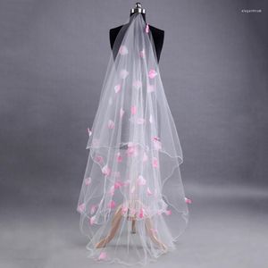 Velos de novia Vestido de velo de novia romántico Pétalos de rosa Decoración Capas Borde de cinta de tul 2022