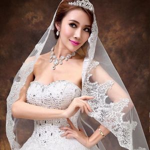 Voiles de mariée Blanc / Ivoire Sparkling Voile de mariage 3M 1T sans peigne Dentelle Mantilla Accessoires Veu de Noiva