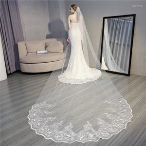 Voiles De Mariée YM Real Video 3M Une Couche Dentelle Bord Blanc Ivoire Cathédrale Voile De Mariage Long Accessoires Veu De Noiva