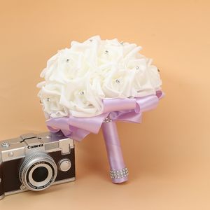 Ramo de boda nupcial Espuma Artificial Flor hecha a mano Regalo Flores artificiales Ramo de mano Rosa Novia Suministros de boda RRD7327
