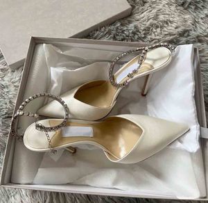 23S Italy Design Women Saeda Sandals Shoes With Crystal Chain Stiletto Heel Party Wedding Lady Gladiator Sandalias lady wedding party dress pump EU35-43 Original Box