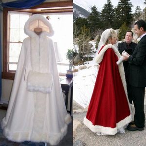 Bridal Winter chaud Long Wedding Cloak Hooded White / Ivory Faux Fur Cape Nouveau