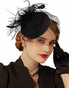 Bride Wedding Mesh Hair Accessories Fashion Hair Hoops Headwear Feather Top Hat Hair Clips