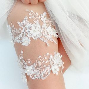 Bride Sexy Lace Flower Rhinestones Pearls Wedding Garter Belt Bridal Thigh Leg Garter Ring For Women Accessories