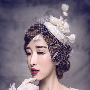 Mariée voile peigne fard à joues cage à oiseaux tulle ivoire champagne fleurs plume mariée mariage s chapeau robe 297p