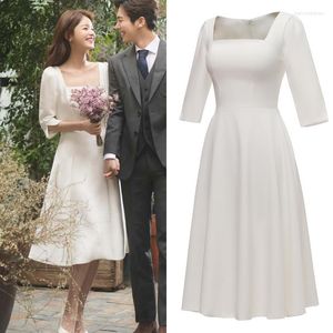 Robe de demoiselle d'honneur Simple en Satin doux, fermeture éclair blanche sur le dos, fête formelle de Style coréen, courte longueur de thé