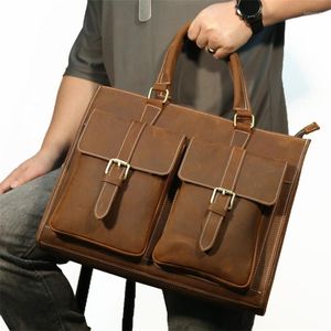 Maletines Nesitu Highend A4 Vintage Brown Grueso Genuine Crazy Horse Leather Office Men Portafolio Maletín 14 '' Laptop Messenger Bags M009