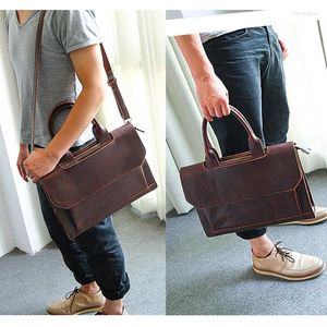 Maletines Maletín de cuero de PU para hombres Crazy Horse Tablet Cowhide Executive Crossbody Office Tote Business Hombro Vintage Messenger Bag