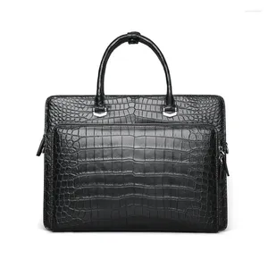 Porte-documents en cuir de crocodile véritable pour hommes, sac à main noir pour hommes d'affaires, sac à double fermeture éclair pour tablette, qualité 2023, sacs pour téléphone portable